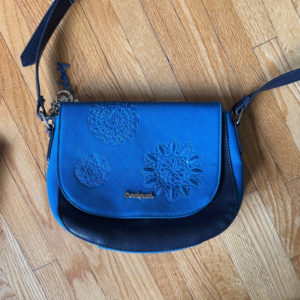 Blue Embroidered Crossbody Bag
